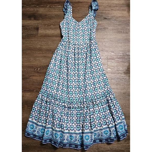 Lucky Brand Dresses & Skirts - Lucky‎ Brand Women's Cotton Printed Blue & Black V-neck Sleeveless Maxi Dress
